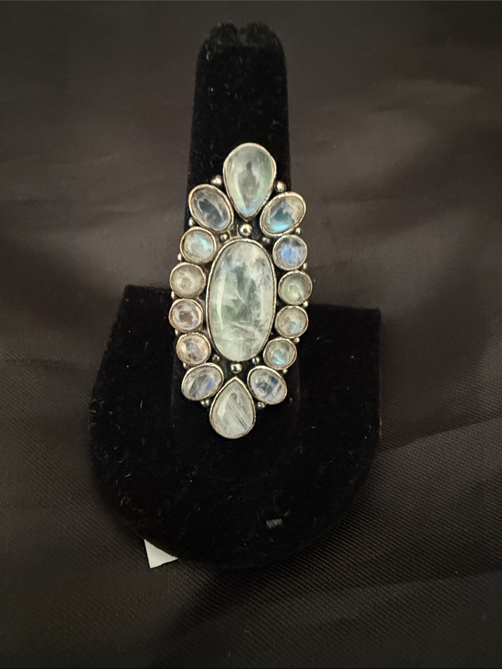 Moonstone Sterling Silver Plated Multi-Stone Cocktail Ring Soft Blue Moonstone